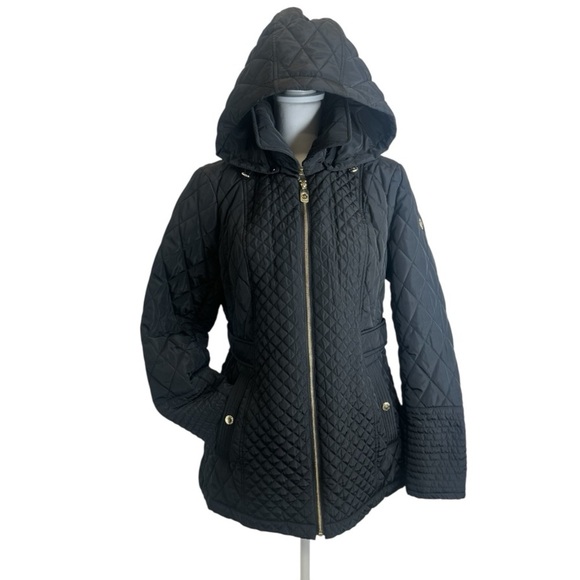 Michael Kors Black Quilted Zip-up Jacket with Removable Hood Size Large - Picture 2 of 13